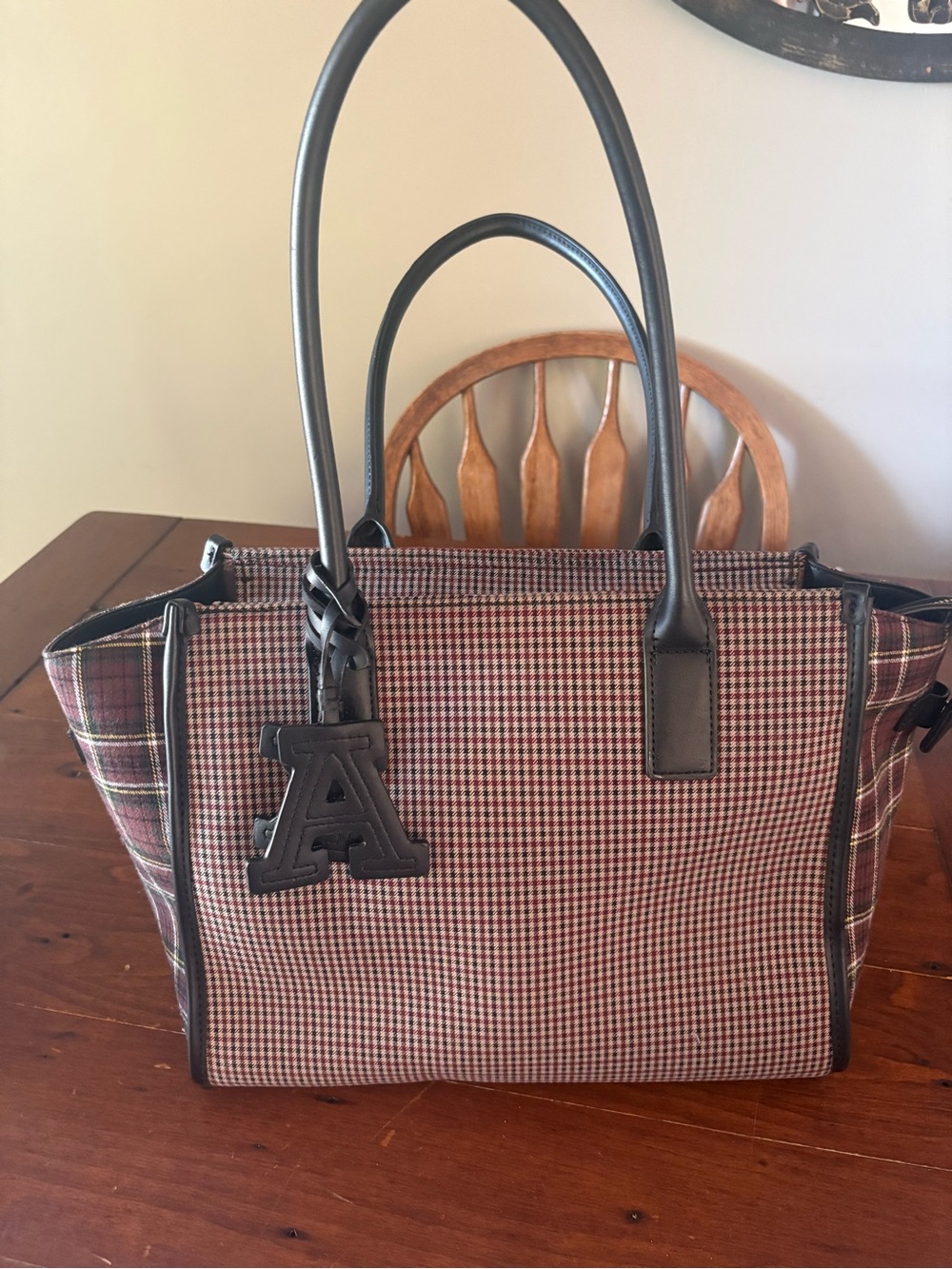 Anne Klein Plaid Houndstooth Tote Bag with Black Trim